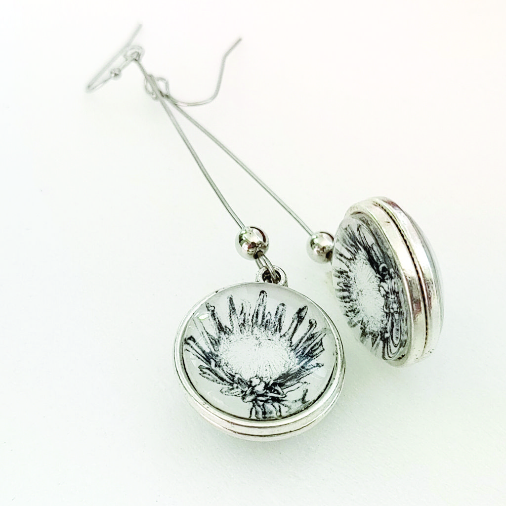 King Protea White Ball Earrings